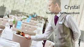 Presentation with restaurant waiter - PPT theme enhanced with restaurant waiter serving table background and a soft green colored foreground