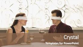  Presentation with dining restaurant - Colorful PPT theme enhanced with restaurant with blindfolds over eyes backdrop and a tawny brown colored foreground