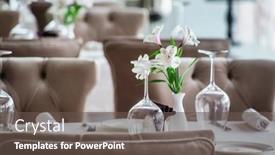  Presentation with chairs - PPT theme enhanced with restaurant-with-grey-chairs background and a dark gray colored foreground