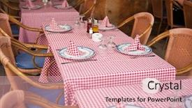  Presentation with restaurant personal appearance - Amazing PPT theme having restaurant with rattan with checked backdrop and a  colored foreground
