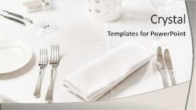  Presentation with restaurant - Cool new slide set with establishment - restaurant backdrop and a sky blue colored foreground