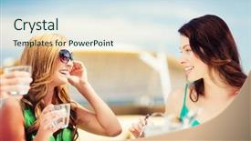  Presentation with shells beach summer holiday - Cool new slide set with open air restaurants - summer holidays and vacation backdrop and a sky blue colored foreground