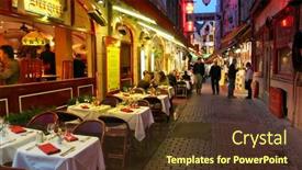  Presentation with brussels - Cool new presentation theme with restaurants-and-bars-on-evening backdrop and a tawny brown colored foreground