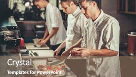  Presentation with modern food - PPT layouts enhanced with restauration japonaise - food concept three young chefs background and a coral colored foreground