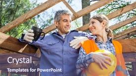  Presentation with happy anniversay work - Slide deck consisting of resthome safety - happy female worker looking background and a  colored foreground