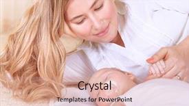  Presentation with new baby - PPT theme featuring resthome safety - happy young mother lying down background and a  colored foreground