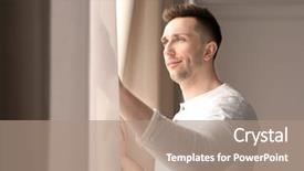  Presentation with curtains - Slide deck enhanced with resthome safety - man opening curtains in light background and a  colored foreground