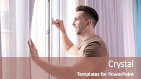  Presentation with plastic - PPT theme featuring resthome safety - smiling man opening white plastic background and a  colored foreground