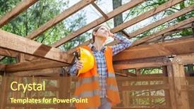  Presentation with construction worker harassment workplace - Slide set consisting of resthome safety - tired female construction worker holding background and a  colored foreground