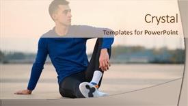  Presentation with marathon sport runner - Cool new PPT theme with resting after run at sunset backdrop and a cream colored foreground