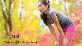  Presentation with healthy living - Beautiful slide deck featuring resting after running - asian woman backdrop and a  colored foreground