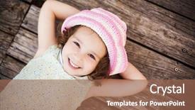  Presentation with free child brain - PPT layouts with resting children - pretty child lying on wooden background and a coral colored foreground