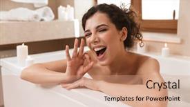  Presentation with bathroom - Presentation having resting in bath showing okay background and a coral colored foreground