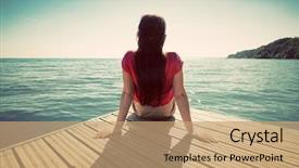  Presentation with calm sea - Cool new slides with resting on a wooden jetty backdrop and a coral colored foreground