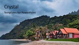 Presentation with cheap - Beautiful PPT theme featuring resting palm tree - cheap bungalows for backpackers backdrop and a  colored foreground