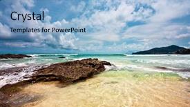  Presentation with blue sky - PPT layouts with resting palm tree - exotic stones tropical beach background and a  colored foreground