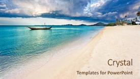  Presentation with sky blue - Presentation theme having resting palm tree - exotic tropical beach under blue background and a  colored foreground