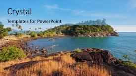  Presentation with blue sky - Colorful PPT layouts enhanced with resting palm tree - exotic tropical island under blue backdrop and a  colored foreground