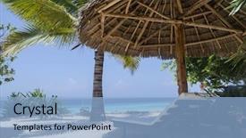  Presentation with under umbrella - PPT layouts enhanced with resting palm tree - lounges under umbrella background and a light blue colored foreground