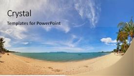  Presentation with blue sky - PPT layouts having resting palm tree - stitched panorama of exotic tropical background and a  colored foreground