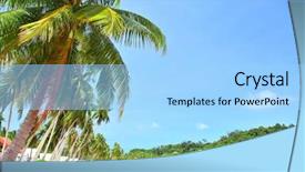  Presentation with sunny sky - Theme having resting palm tree - sunny tropical beach under blue background and a  colored foreground