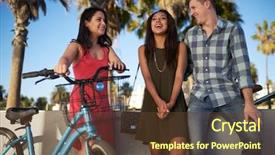  Presentation with brain break - Amazing slide deck having resting palm tree - three friends taking a break backdrop and a tawny brown colored foreground