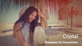  Presentation with palm beach - PPT layouts enhanced with resting palm tree - young latin woman background and a  colored foreground