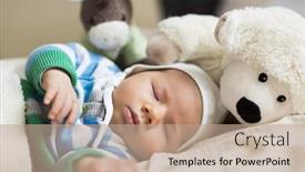  Presentation with sleeping baby - PPT layouts enhanced with resting time sweet peaceful baby boy sleeping during day time surrounded by toys background and a coral colored foreground