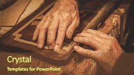  Presentation with decor - Slide set featuring restorant - close-up of restorer hands working background and a tawny brown colored foreground