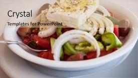 Presentation with green food technology - Amazing slide set having restorante - greece food - vegetable salad backdrop and a  colored foreground
