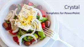  Presentation with salad - Presentation consisting of restorante - greece food - vegetable salad background and a  colored foreground