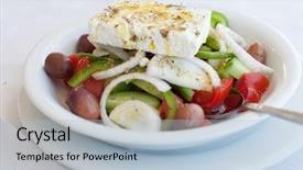  Presentation with food green earth - Amazing slide deck having restorante - greece food - vegetable salad backdrop and a  colored foreground