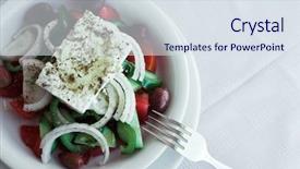  Presentation with cheese - Colorful slide deck enhanced with restorante - vegetable salad with cheese backdrop and a  colored foreground