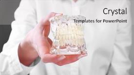  Presentation with kidney transplant holding a model - PPT layouts having restorative dentistry - female hand holding dental model background and a  colored foreground