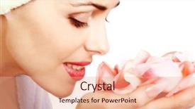  Presentation with pink rose petals - PPT theme consisting of restoring passion - young pretty woman holding background and a  colored foreground