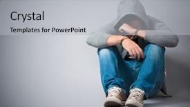  Presentation with restraint - Theme having restraint - arrested teenager with handcuffs background and a light gray colored foreground