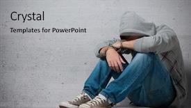  Presentation with restraint - Colorful PPT theme enhanced with restraint - arrested teenager with handcuffs backdrop and a light gray colored foreground
