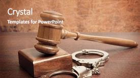  Presentation with restraint - Amazing slide deck having restraint - gavel and handcuffs on wooden backdrop and a coral colored foreground