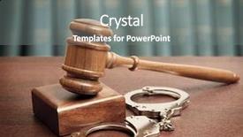  Presentation with gavel - Slide set consisting of restraint - gavel and handcuffs on wooden background and a gray colored foreground