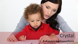  Presentation with crayons - Presentation design featuring restraint - little boy and mother drawing background and a crimson colored foreground