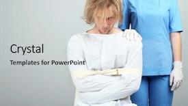  Presentation with restraint - Cool new presentation design with restraint - mentally ill man in strait-jacket backdrop and a light gray colored foreground