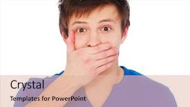  Presentation with mouth - Amazing slide deck having restraint - portrait of amazed man covering backdrop and a lemonade colored foreground