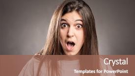  Presentation with gray - Beautiful PPT layouts featuring restraint - portrait of surprised young girl backdrop and a coral colored foreground