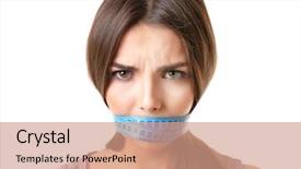  Presentation with diet - Theme with restricted - woman with locked mouth background and a coral colored foreground