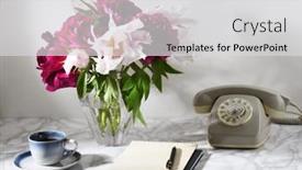  Presentation with telephone - PPT layouts enhanced with restro-styled-still-life background and a light gray colored foreground