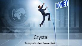  Presentation with money - Beautiful slides featuring restructuring - businessman jumping over money backdrop and a light blue colored foreground