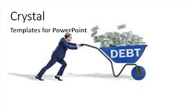  Presentation with loan - PPT theme consisting of restructuring - businessman pushing wheelbarrow in debt background and a white colored foreground