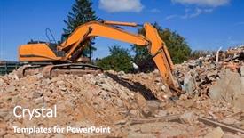  Presentation with excavator - Amazing slide deck having restructuring - house is demolished excavator backdrop and a coral colored foreground