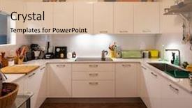  Presentation with modern building - Audience pleasing presentation design consisting of restructuring - modern kitchen in a renovated backdrop and a lemonade colored foreground