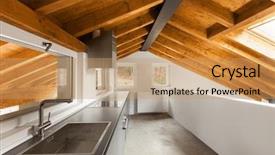  Presentation with nobody - Colorful presentation theme enhanced with restructuring - modern loft interior nobody inside backdrop and a coral colored foreground